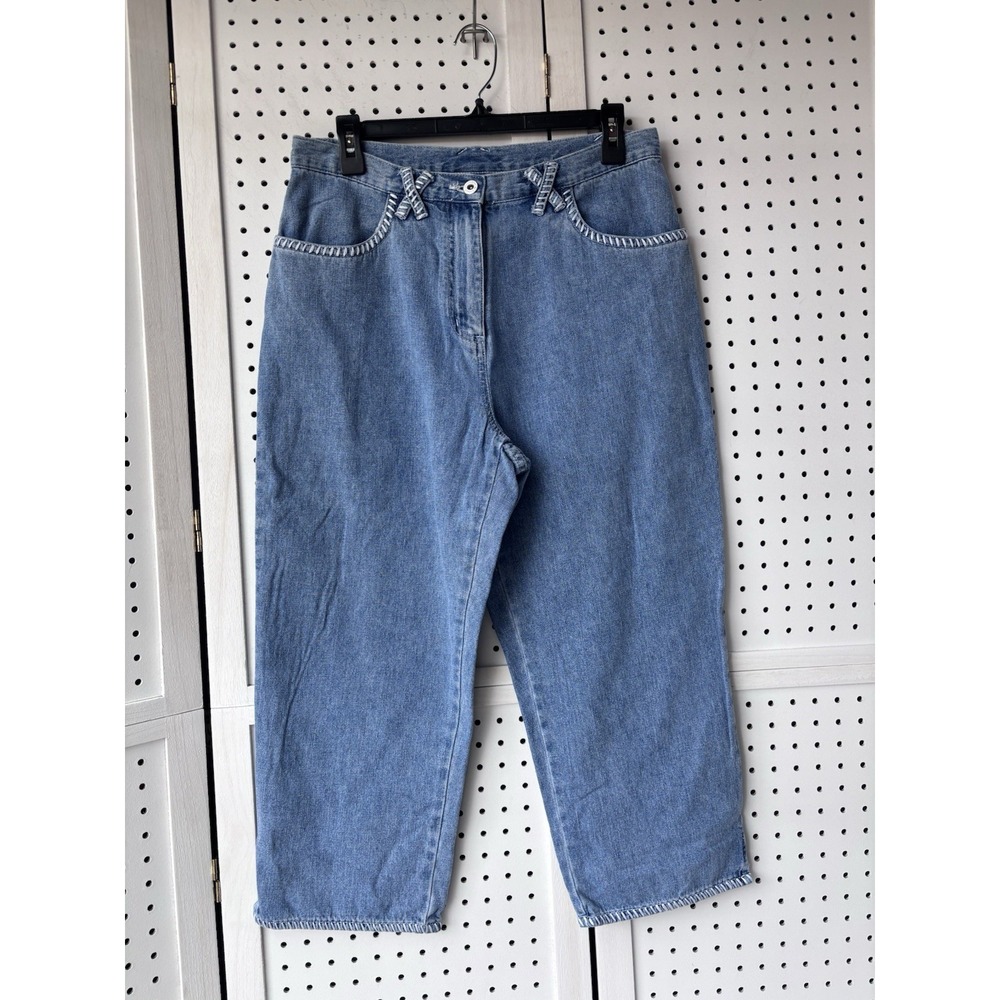 Christopher & Banks Women's 8 Denim Cropped Capri Pants Jeans Embroidered Stitch